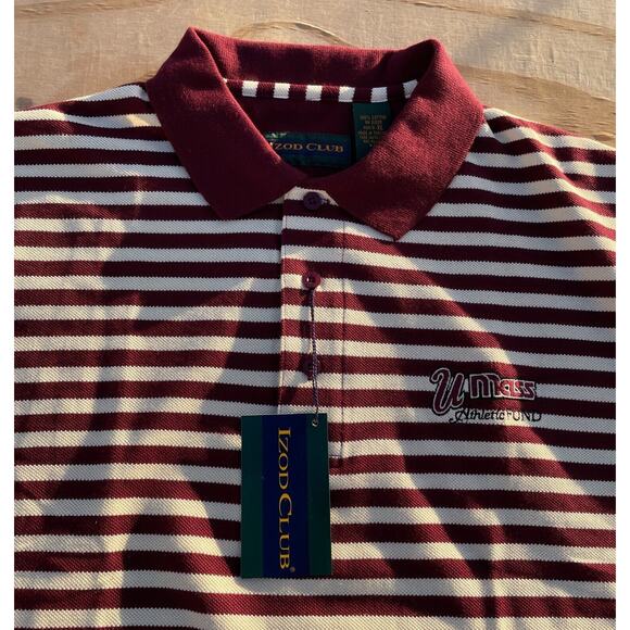 U Mass Athletic Fund Izod Club Men's Polo Shirt Size XL Maroon Striped Long Back - Picture 3 of 7
